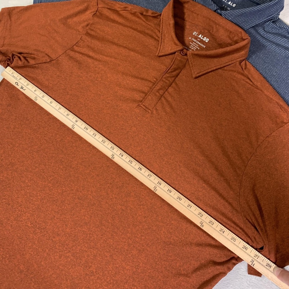01.ALGO Polo Shirt Mens 2XL Lot Of 3 Striped Blue Rust Golf Performance Stretch - Picture 9 of 15
